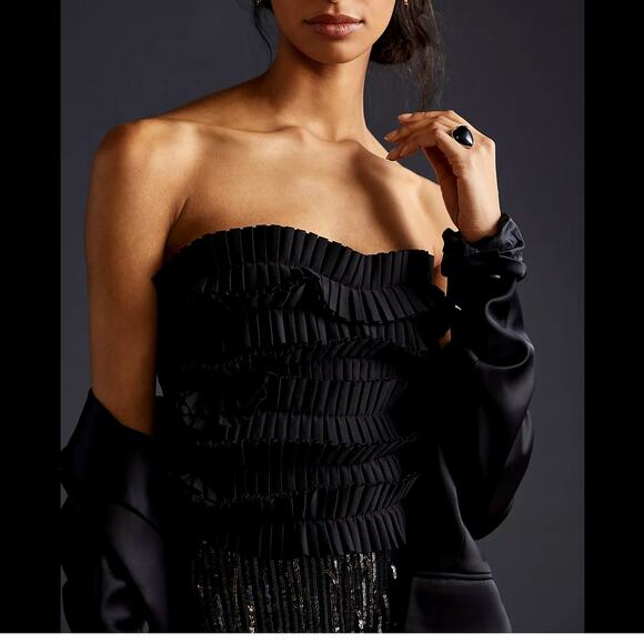 NWT Anthropologie Pleated Ruffle Black Tube Top - Medium - Picture 1 of 4